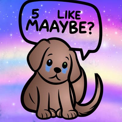 a puppy that says 5 like maybe