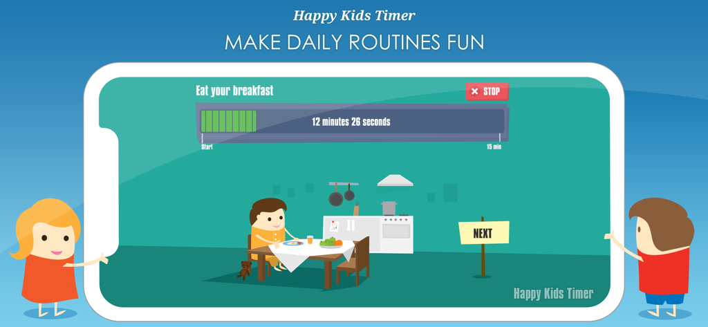 Happy Kids Timer: Home Chores - Visual countdown timer for kids morning breakfast routine