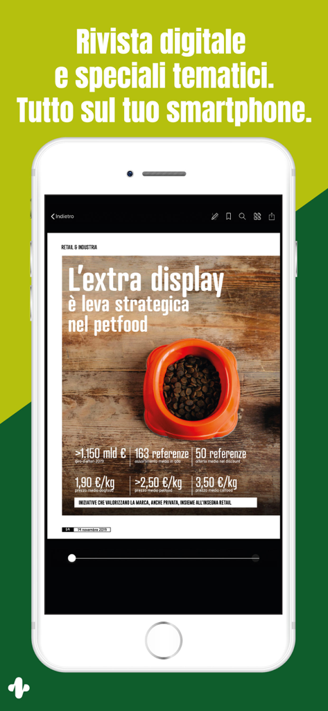 Smartphone screen showing the Gdoweek digital magazine with a B2B retail article about pet food strategy.