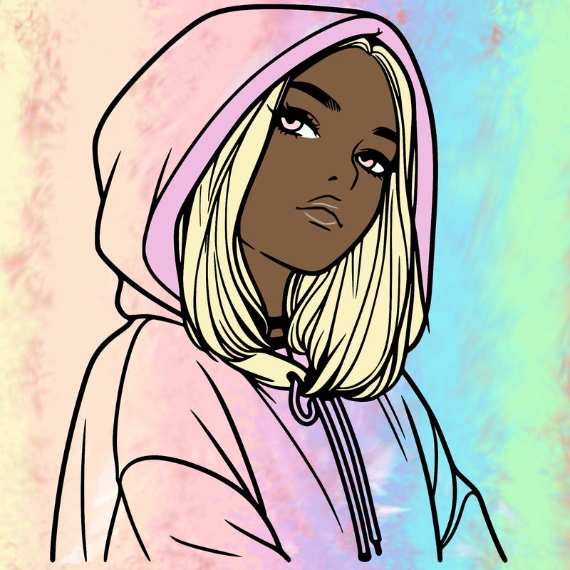 a realistic girl in a hoodie