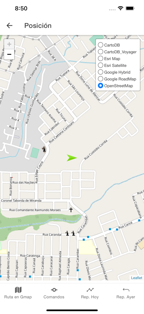 Rastreo GPS v2 - Monitoreo de la posición del vehículo en tiempo real en un mapa con diferentes opciones de proveedor de mapas en la aplicación Rastreo GPS v2.