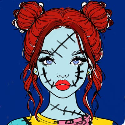 realistic girl with two buns in hair and lips