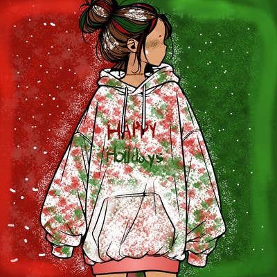 realistic girl with a oversized sweatshirt on and a bun