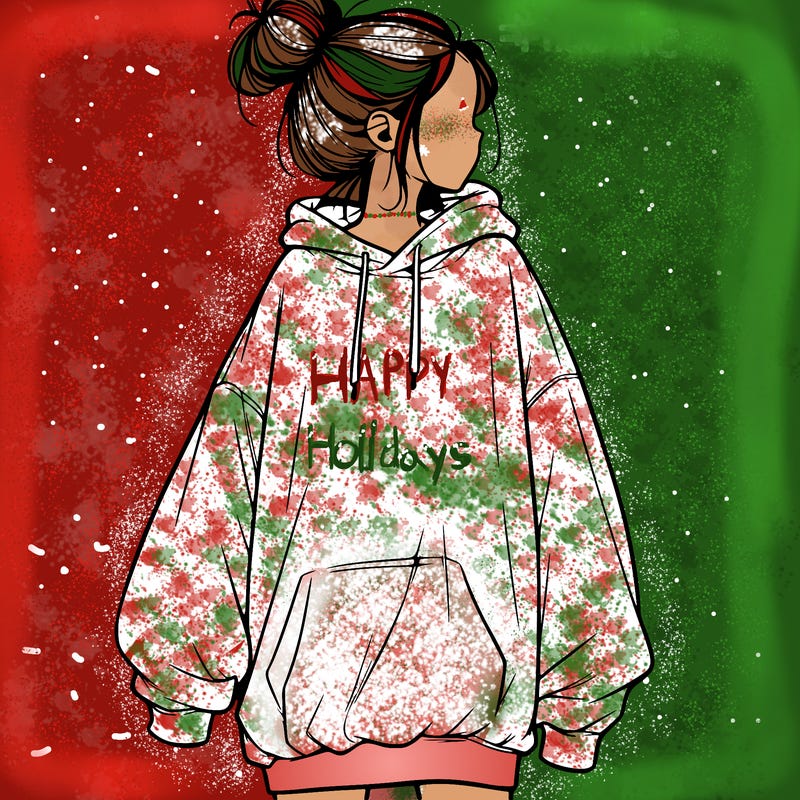 realistic girl with a oversized sweatshirt on and a bun