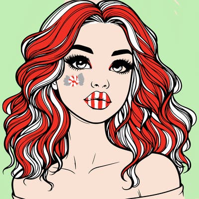 realistic girl with wavy hair and lips