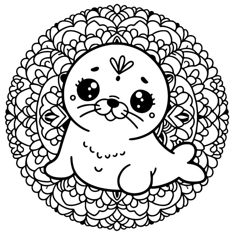 a cute baby seal mandala