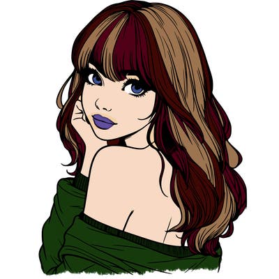 realistic girl with bangs looking over her shoulder