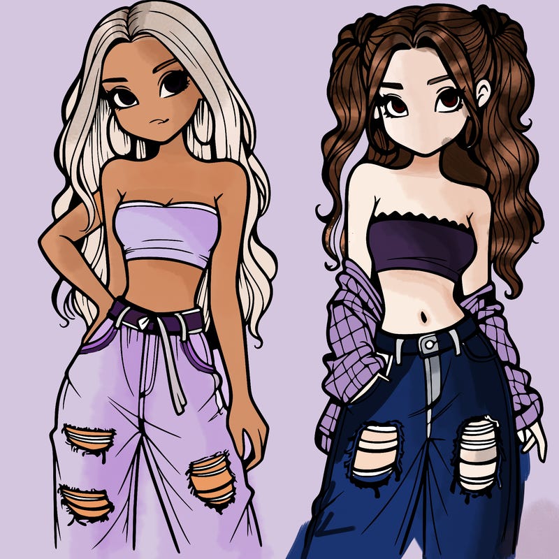 2 girls in crop tops and baggy jeans ripped