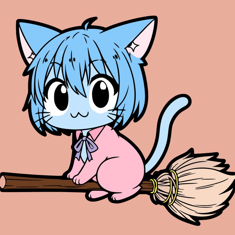 anime cat riding on a broomstick
