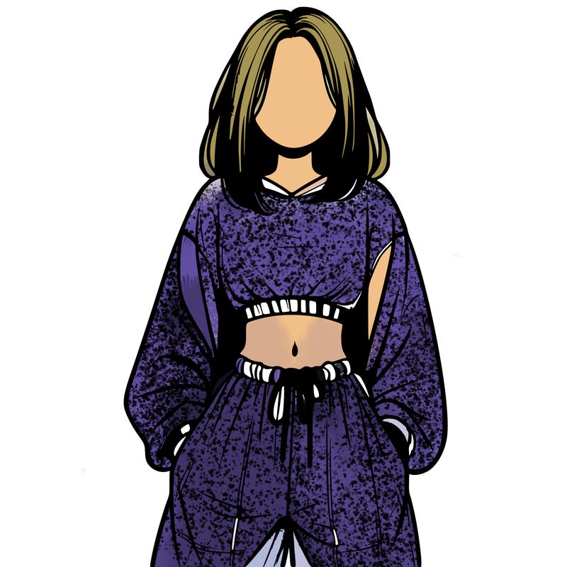 realistic girl faceless with baggy pants and a crop top