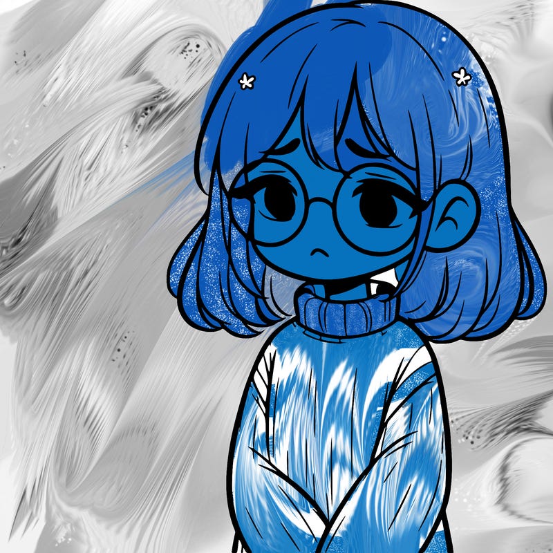 sad girl with glasses in a sweater