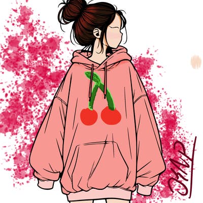 realistic girl with a oversized sweatshirt on and a bun