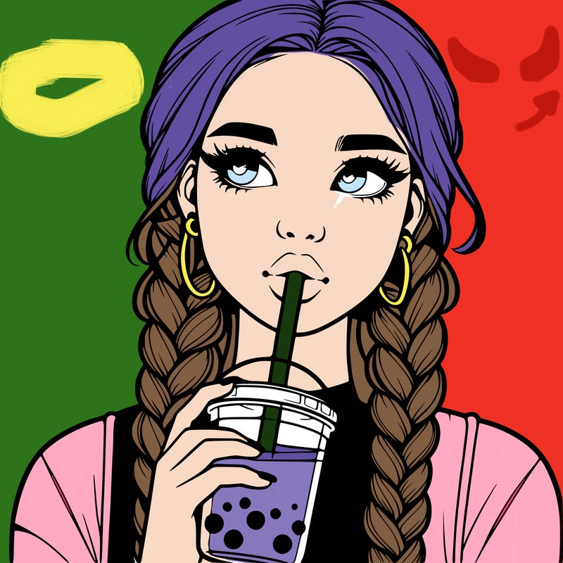 realistic girl with braided hair drinking boba