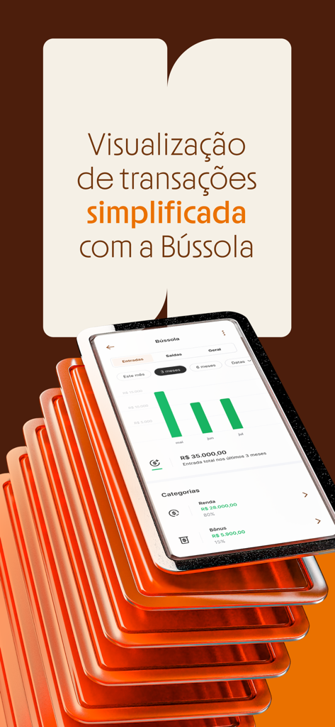 Inter Empresas: Conta PJ - Schermata dell'app mobile Inter Empresas che mostra un grafico di visualizzazione delle transazioni finanziarie chiamato Bussola.