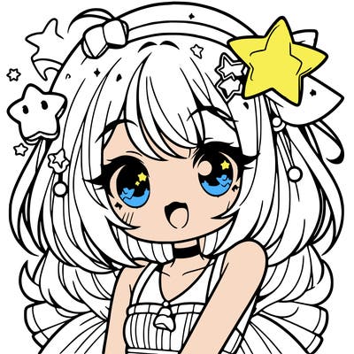 cute anime girl with star accessories