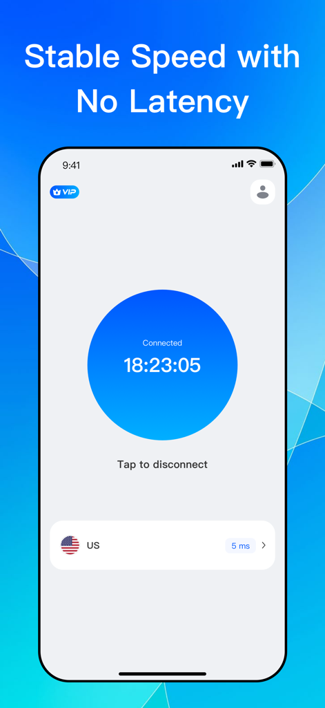Open VPN-Unlimited Proxy - Pantalla de conexión de Open VPN que muestra velocidad estable y baja latencia a un servidor de EE. UU.