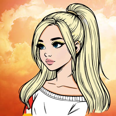 realistic girl with a high ponytail