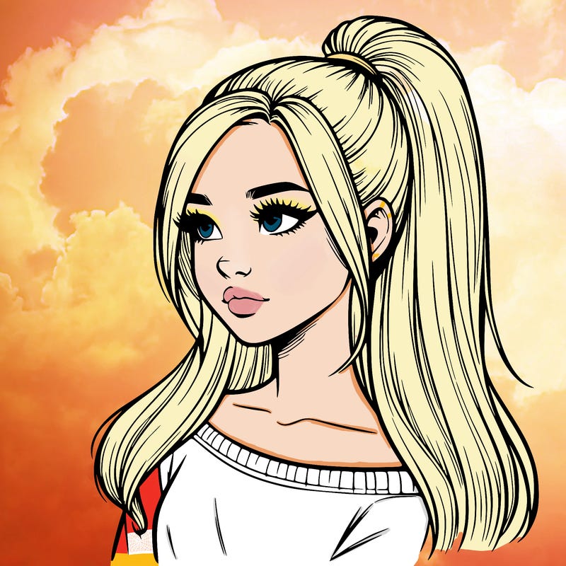 realistic girl with a high ponytail