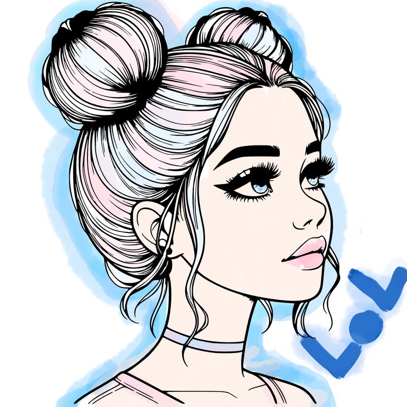 realistic girl with buns on the top of her head