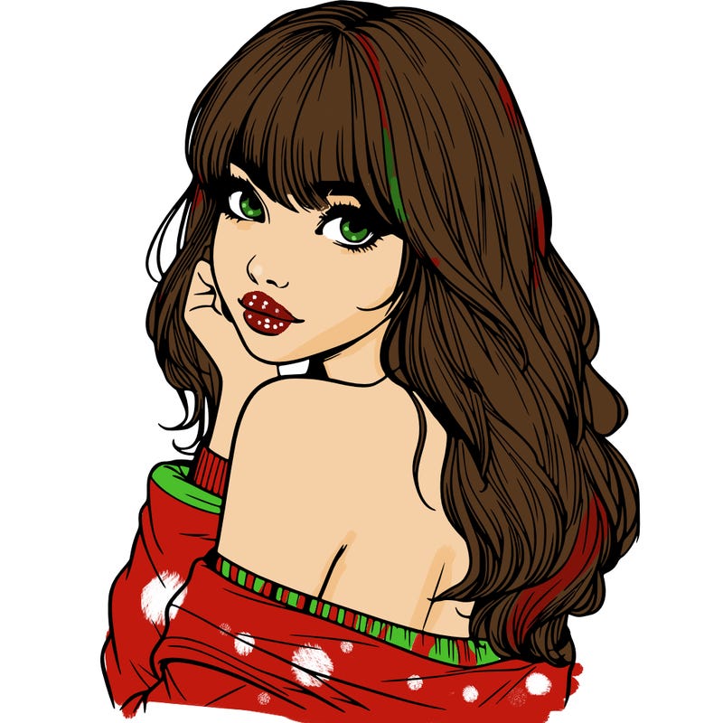 realistic girl with bangs looking over her shoulder