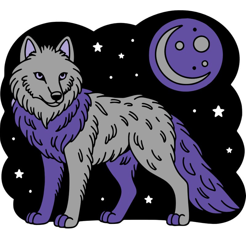 wolf in the drak with the moon