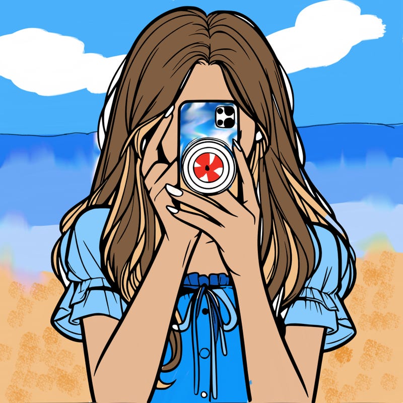 a realistic girl holding her phone taking pictures