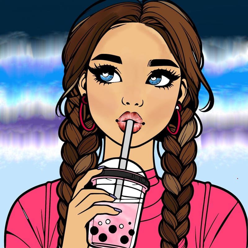realistic girl with braided hair drinking boba
