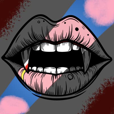lips with vampire teeth