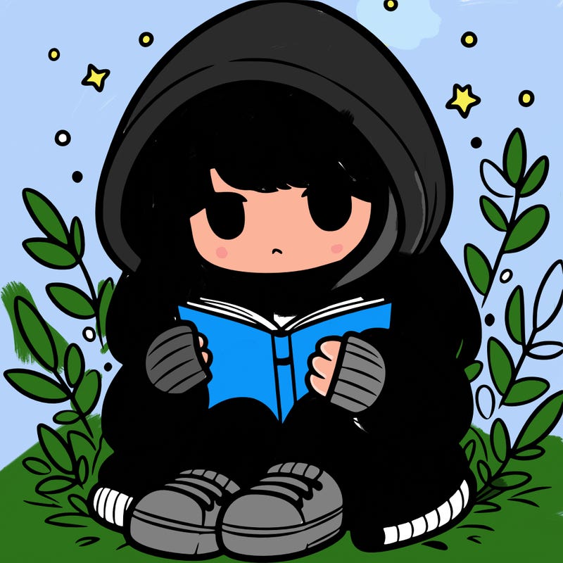 girl in oversized hoodie reading a book