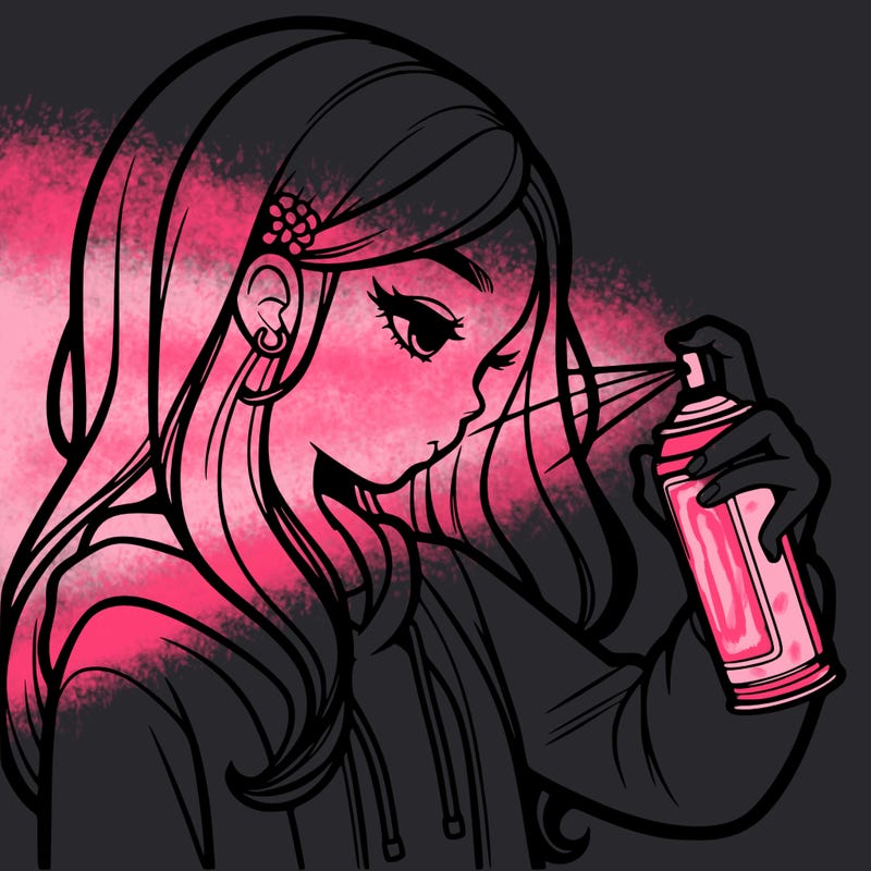 a realistic girl spray painting