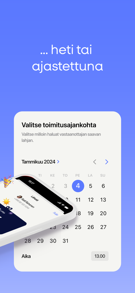 MobilePay - A smartphone screen displaying the MobilePay scheduling interface with a January 2024 calendar.