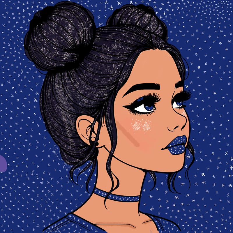 realistic girl with buns on the top of her head