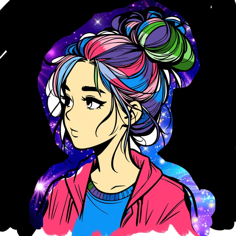 realistic teenage girl with a messy bun
