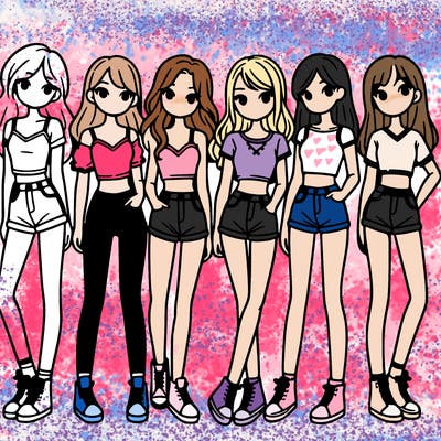 a group of girls wearing crop tops and shorts