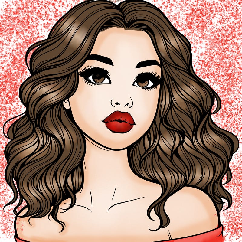 realistic girl with wavy hair and lips