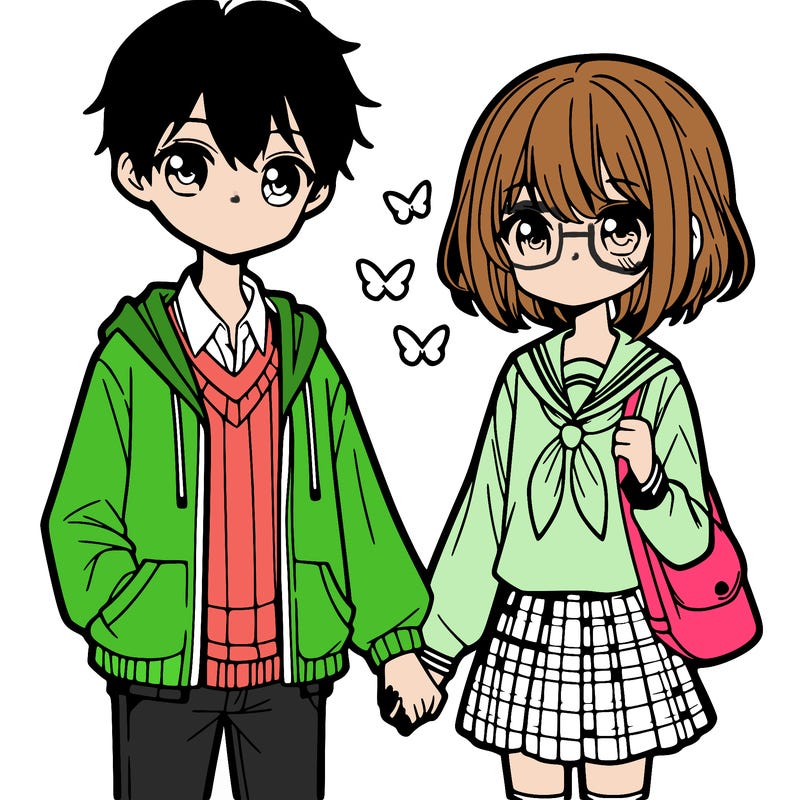 anime (girl and boy holding hands)