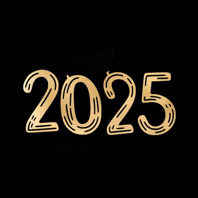 one line scrawled numbers sketch design “2025”