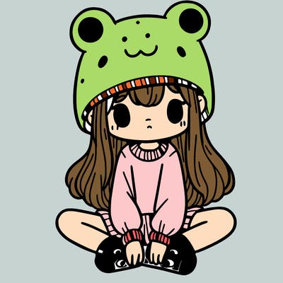 a girl wearing a frog hat and some frog socks