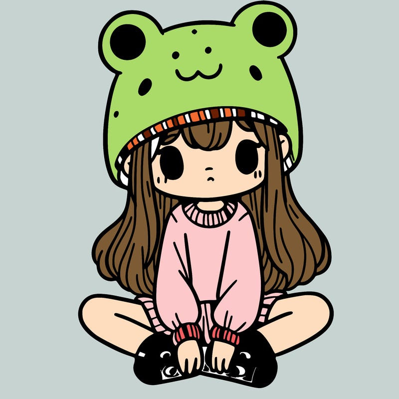 a girl wearing a frog hat and some frog socks