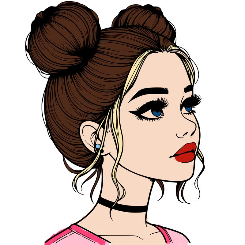 realistic girl with buns on the top of her head