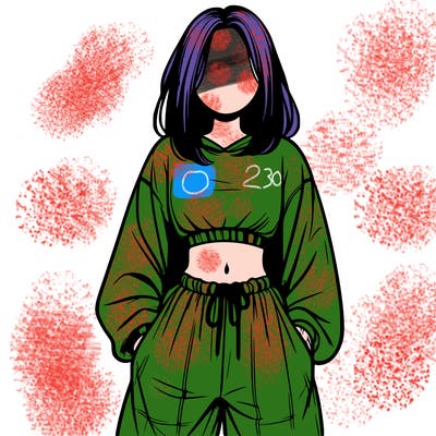 realistic girl faceless with baggy pants and a crop top