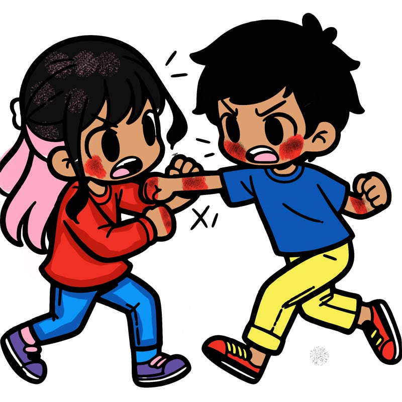 a girl and a boy fighting