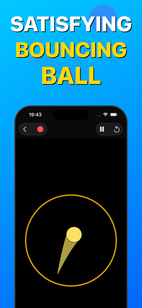 A yellow ball bouncing inside a golden circle within a physics simulation app interface