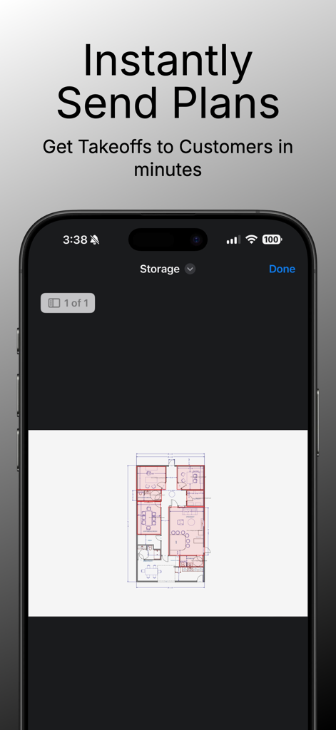 EasyEstimate - Cost Estimation - A smartphone showing a digital floor plan within the EasyEstimate app for quick sharing with customers
