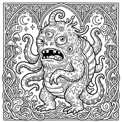 Dive into the mysterious world of Gothic Monsters & Creatures with this unique woodcut engraving coloring page. Its intricate details and dark fantasy theme offer a captivating artistic challenge for all ages.