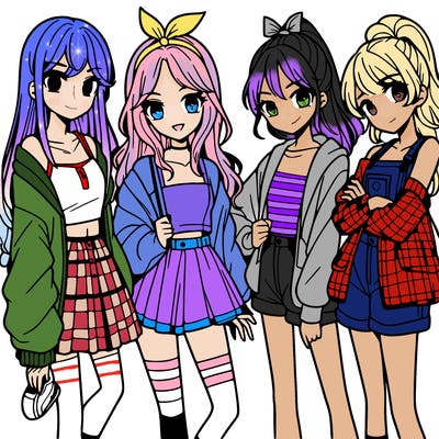teen manga girls group of 4