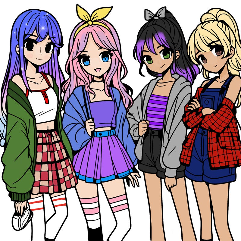 teen manga girls group of 4