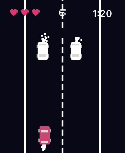 Retro pixel art car racing mini game on Apple Watch.