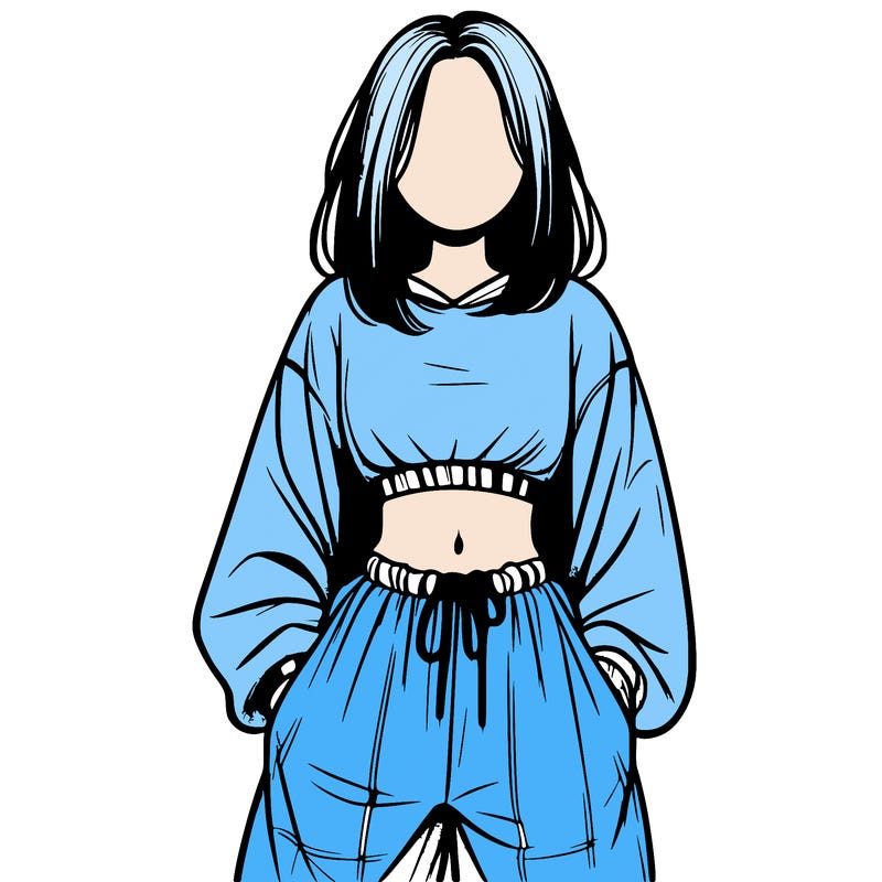 realistic girl faceless with baggy pants and a crop top