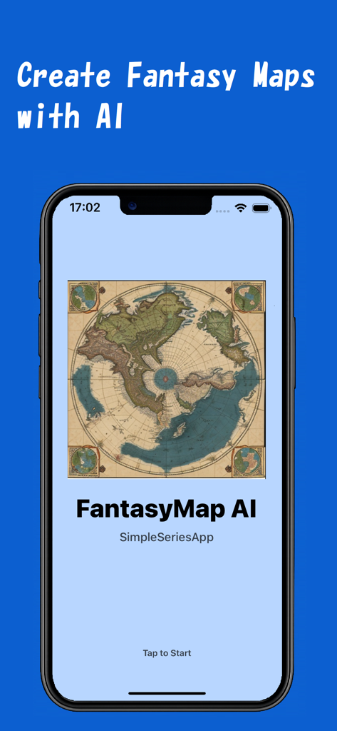 FantasyMapAI - FantasyMapAI app home screen showing an antique fantasy map on a smartphone